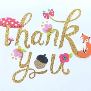 Papyrus Cute 3D Gold Glitter Fox Mushroom Forest Thank You Card, NWT